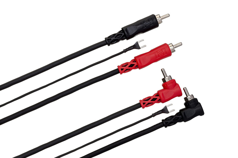 Hosa CRA-202DJ Dual RCA to Dual Right Angle RCA with Ground Wire Stereo Interconnect Cable, 2 Meters 2 Meter