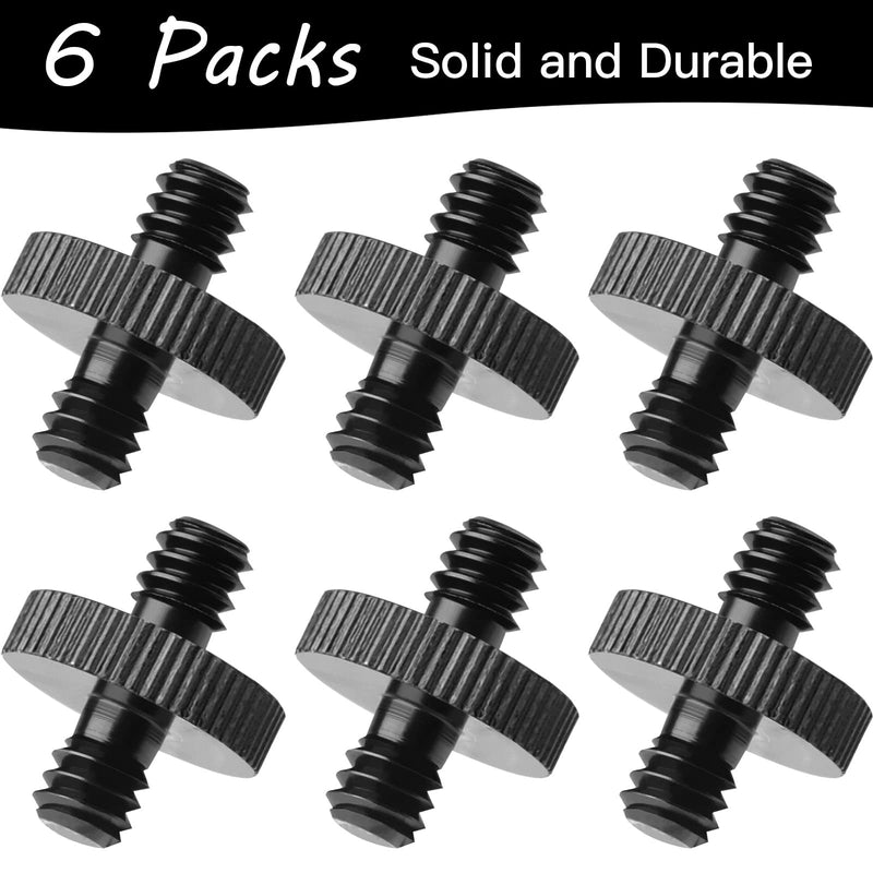 1/4" Male to 1/4" Male Threaded Tripod Screw Adapter Double Head Stud Standard Mounting Thread Converter for Camera Cage Mount Light Stand Monopo Shoulder Rig Tripod Black-6 Packs 6 Packs