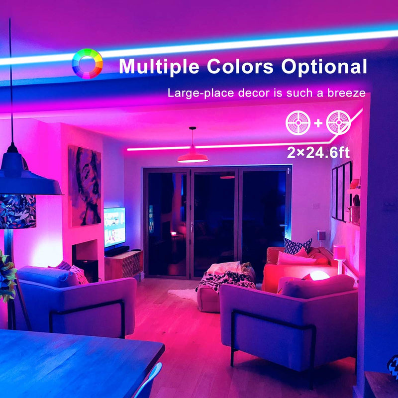 [AUSTRALIA] - 50Ft/15M Led Strip Lights, AKEPO Smart Rope Lights 12V Flexible Music Sync RGB Color Changing Bluetooth APP & IR Remote Controller LED Light Strips for Home Bedroom Kitchen Party Christmas 