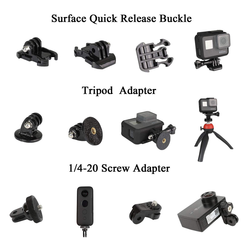 Universal Action Camera Accessory Kit for GoPro Hero 10 9 8 7 6 5 Blcak Go pro Max Insta360 One R/X2 DJI OSMO Action AKASO Sony APEMAN SJCAM Sports Cam, Helmet Base Adhesive Tripod Adapter Mount