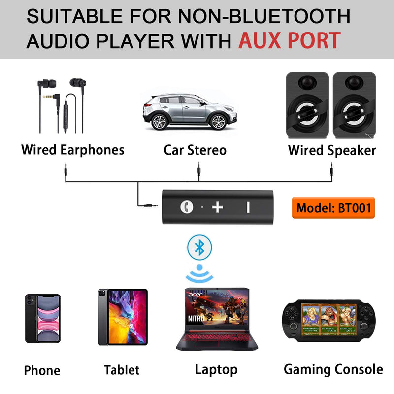 Mini Wireless Bluetooth Receiver, Bluetooth 5.0 Car Adapter & Bluetooth Aux Receiver with Clips Design 3.5mm Stereo Output for Home Audio/Car Audio Stereo System, Headphones, Handsfree Calls