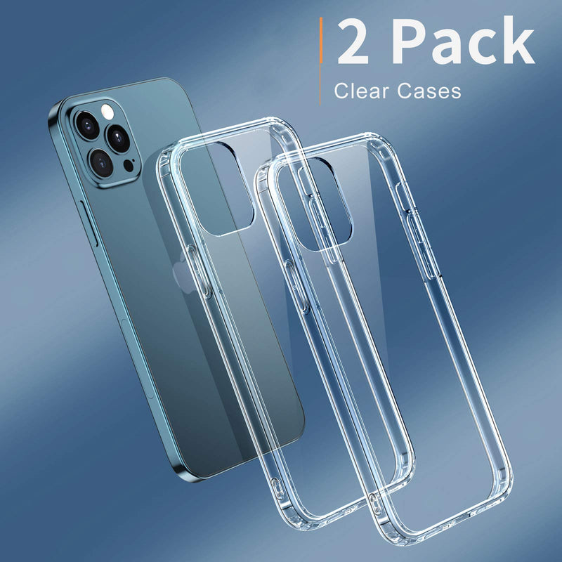 [2 Pack] CTYBB Compatible with iPhone 12 Case, Compatible with iPhone 12 Pro Case - [Shock-Absorbing Corners] [Anti-Yellowing] [Scratch Resistant] Protective Phone Case for iPhone 12/12 Pro - Clear