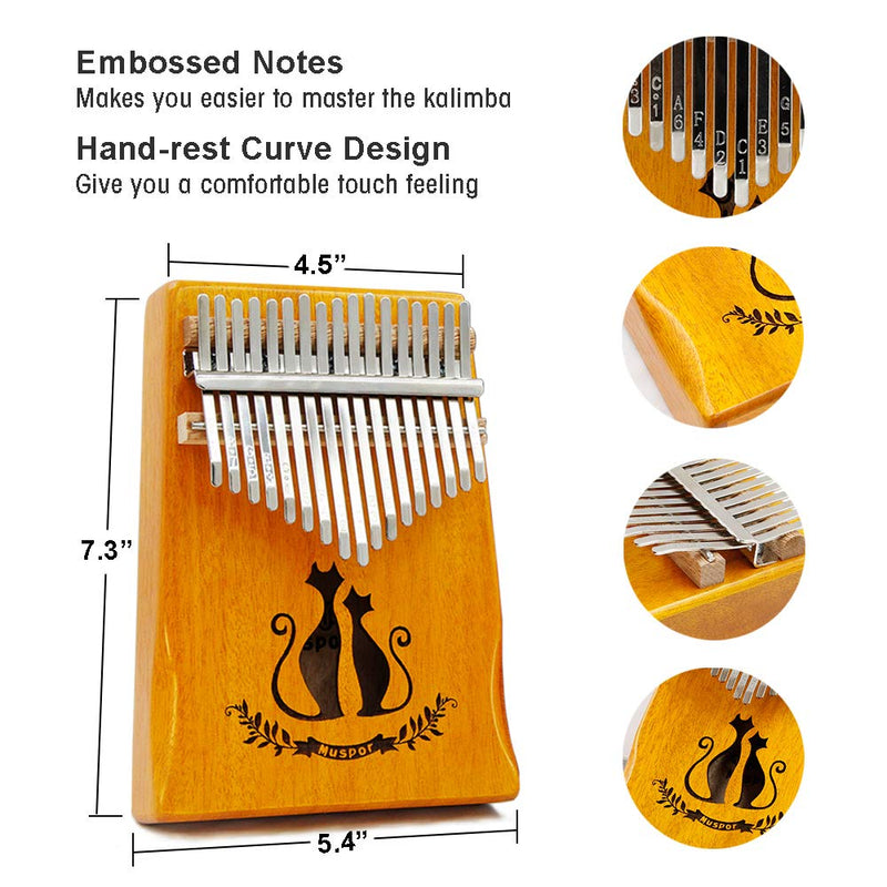 Thumb Piano Kalimba 17 Key with Study Instruction And Tune Hammer Portable Musical Instruments Gifts for Adult Kids And Beginners (Double cat)