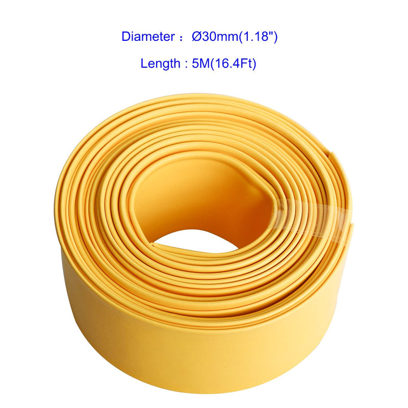 Aoje-Link 30mm ID Yellow Heat Shrink Tubing Shrinkable Tube 5M(16.4Ft) 1pcs 30mm x 5M(Ф * L)