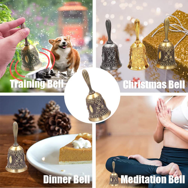 Hourwof Hand Bell,Metal Dinner Bell Decorative Wedding Bells Service Bell Call Bell Christmas Bell,Bronze Broze