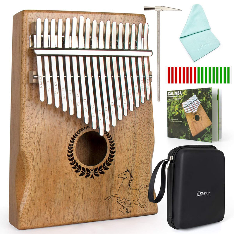 lotmusic Kalimba Thumb Piano 17 keys Portable Mbira Finger Piano With Mahogany Wood And Tune Hammer Gifts For Adult Kids And Beginners Horse