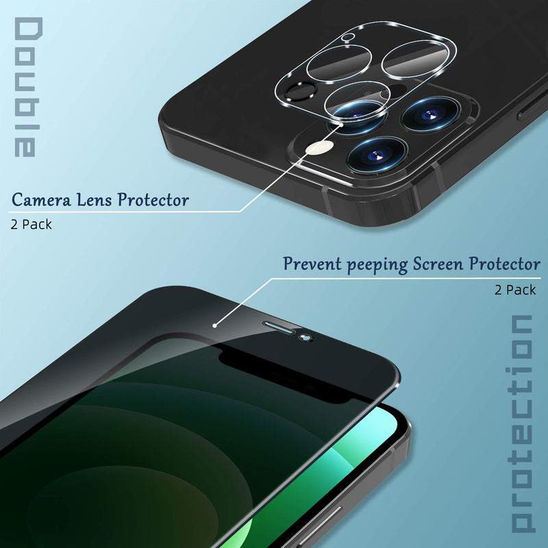 [2+2 Pack] UniqueMe Compatible with iPhone 12 Pro Max 6.7-inch Privacy Screen Protector Tempered Glass and Camera lens Protector, Anti Spy [Easy Installation Frame] [Precise Cutout] Bubble Free