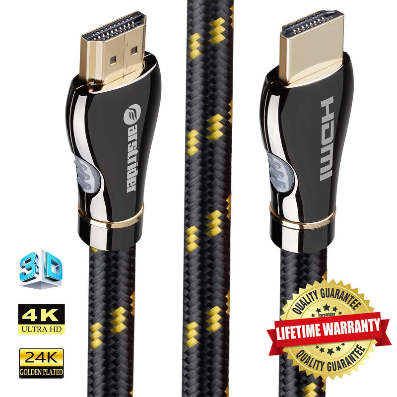 4K HDMI Cable/HDMI Cord 30ft - Ultra HD 4K Ready HDMI 2.0 (4K@60Hz 4:4:4) - High Speed 18Gbps - 26AWG Braided Cord-Ethernet / 3D / ARC/CEC/HDCP 2.2 / CL3 by Farstrider 30 Feet Gun black - Gold