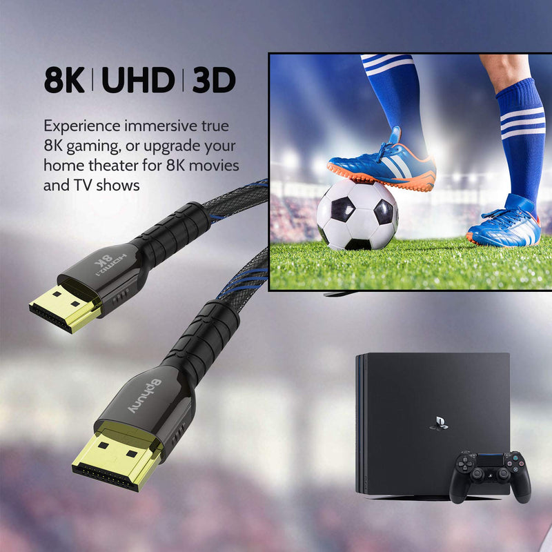 8K HDMI 2.1 Cable, Bphuny HDMI 2.1 48Gbps High Speed Nylon Braided HDMI Cord with eARC HDR10, 4K HDMI Cable Compatible with Apple Fire LG/Samsung QLED TV PS4/5 Switch Xbox/Blu-ray/Projector-10ft 10FT