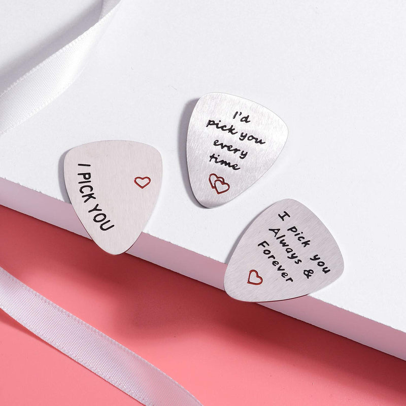 Pack Of 3 Guitar Picks I Pick You Gift For Husband Wife Boyfriend Girlfriend Gift For Love