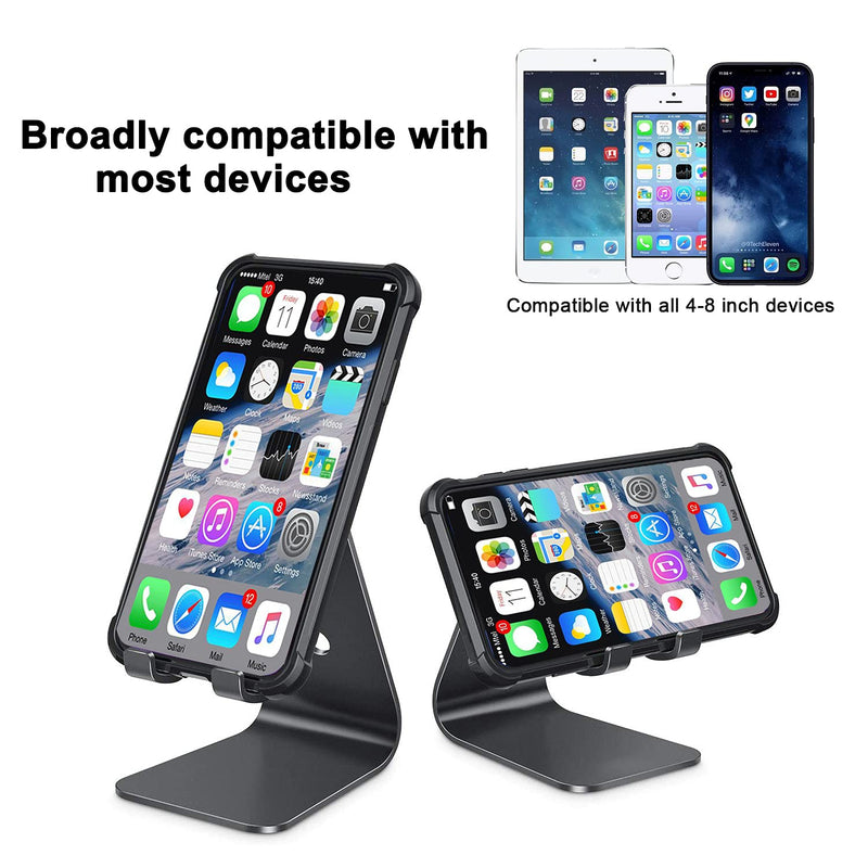 LLSME Cable Clip Holder and Cell Phone Stand, Phone Holder, Cradle, Dock, Aluminum Desktop Stand Compatible with All Mobile Phone, iPhone, iPad Air/Mini - Black Black+stand