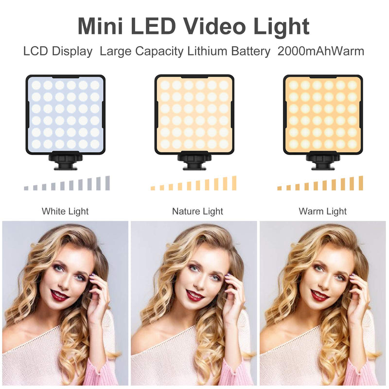 DECADE LED Video Light w 3 Cold Shoe,Rechargable Bi-Color Continuous Light Panel for Vlogging(LCD Display,2000mah,3 Cold Shoe,0-100%,2800K-8500K) Video Conference Light