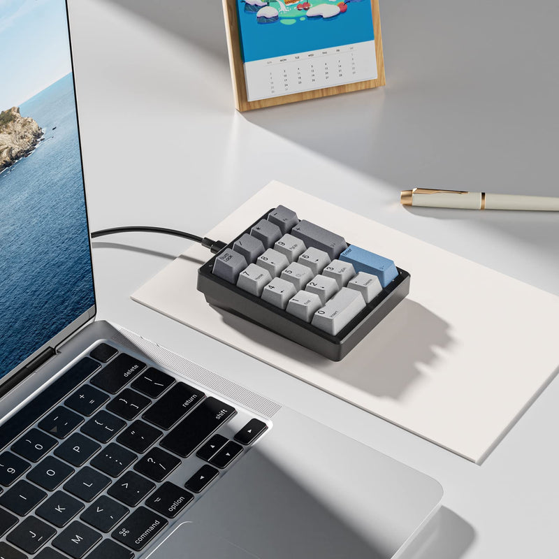 Kisnt Number Pad, Mechanical Numpad Wired USB 17 Keys Numeric Keypad with PBT Keycaps White Backlit Keypad for Laptop PC TKL Keyboards (Brown Switch)