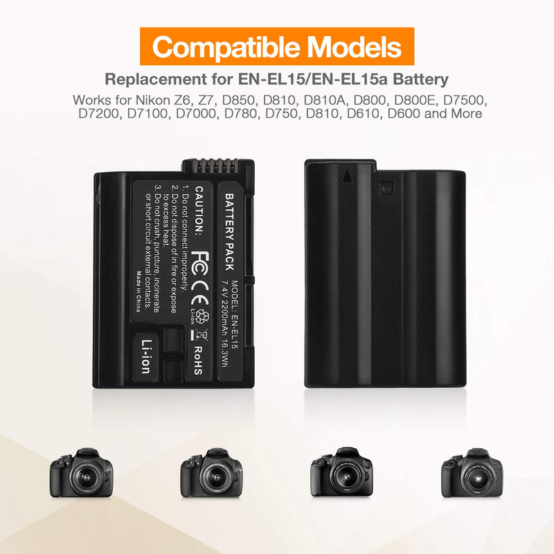 Replacement for Nikon EN-EL15 EN-EL15a Batteries Pack and Rapid Dual Charger Set Compatible for Nikon d750, d7200, d7500, d850, d610, d500, MH-25a, d7000, z6, d810