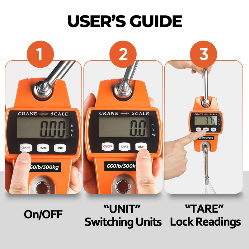 [AUSTRALIA] - 𝗣𝗥𝗢𝗙𝗘𝗦𝗦𝗜𝗢𝗡𝗔𝗟 Digital Hanging Scale 660 LB 300 KG - Heavy Duty Waterproof Fish Scale - Portable Crane Scale for Luggage Weight Suitcase Hunting Farm Bike Bow Fish Weight Fishing Scale Standard Orange 