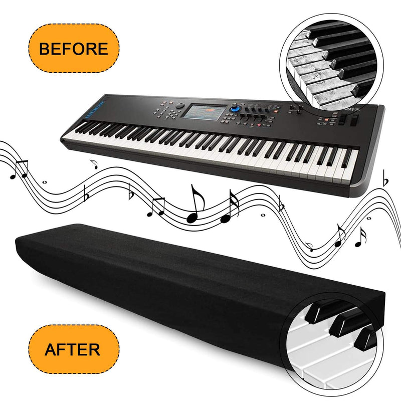 Piano Keyboard Cover, Premium Stretchable Velvet Digital Piano Dust Cover with Storage Bag, Compatible with Most 61-76 Key Models Electronic Keyboard, Digital Piano - Black 61-76Keys