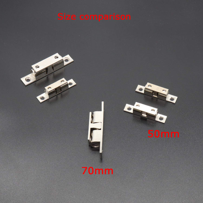 50MM Ball Catch Omitfu Set of 6 Solid Brass Chromium Plated Adjustable Double Ball Tension Roller Catch Latch Hardware Fitting for Cabinet Closet Furniture Door with Screws 50mm Silver
