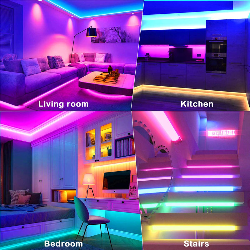 Led Lights for Bedroom 65.6ft RGB Strip Light Color Changing Music Sync 5050 SMD with 24Key Remote APP Control, Flexible Remote Rope Light for Bedroom,Home, Party