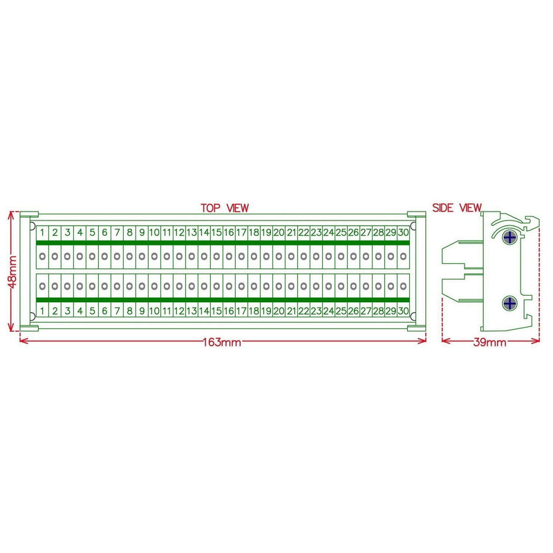 Electronics-Salon DIN Rail Mount 30 Position 24A / 400V Screw Terminal Block Distribution Module.