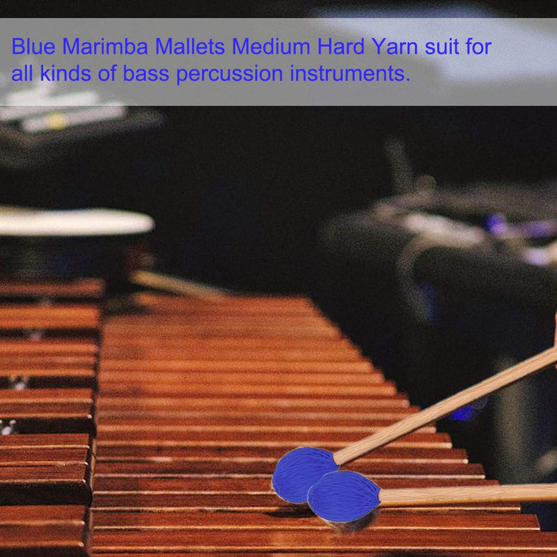 Blue Marimba Mallets Medium Hard Yarn Head Keyboard with Maple Handles for Percussion Marimba Playing, Pack of 2