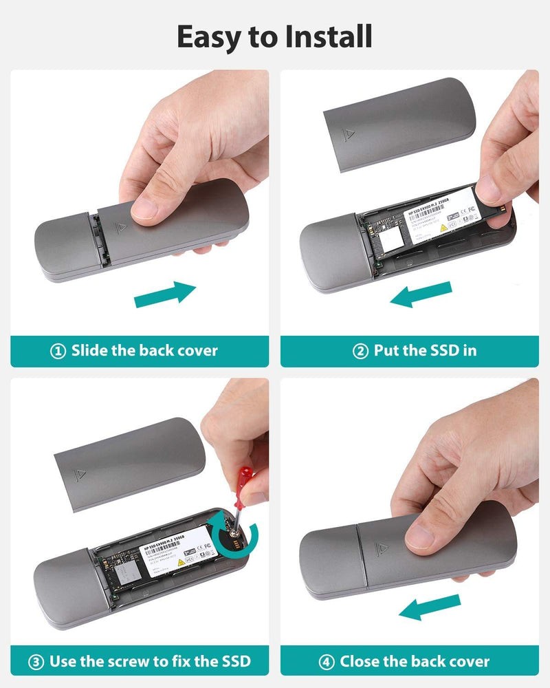 NVME Enclosure,NIMASO NVME M.2 SDD Enclosure,USB 3.1 Gen2 10 Gbps M.2 Adapter PCI-E M-Key(B+M Key)External Hard Drive ABS Meterial Enclosure to Size 2230/2242/2260/2280 for Samsung,Crucial,WD,Kingston Grey