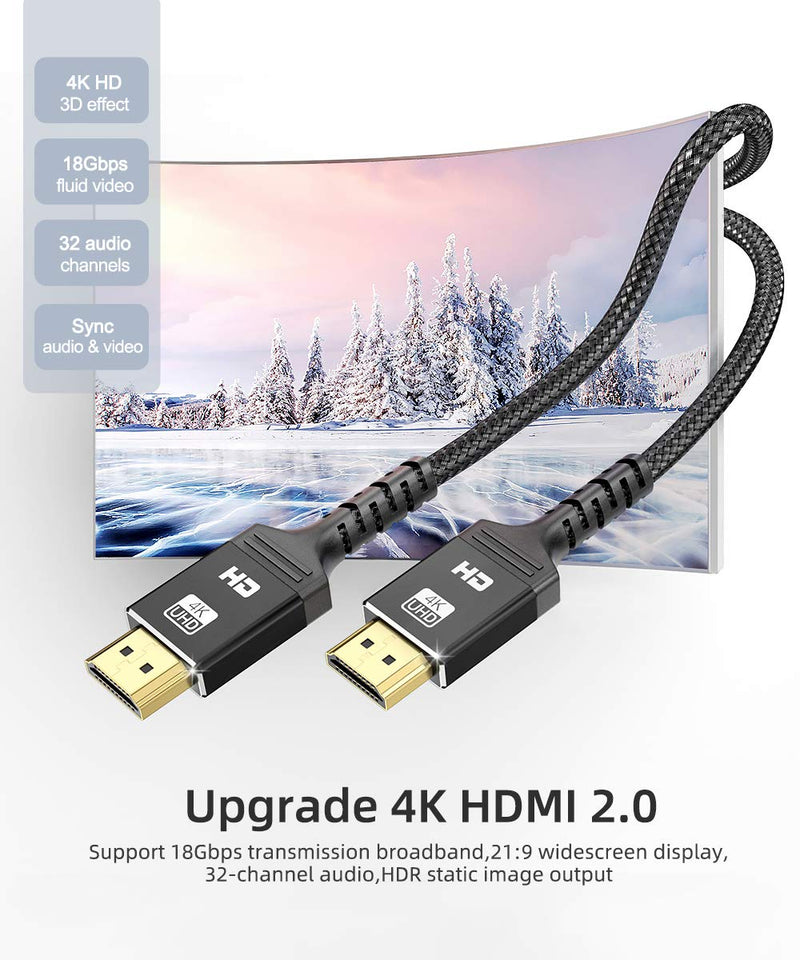 4K HDMI Cable 10 ft | High Speed, 4K @ 60Hz, Ultra HD, 2K, 1080P & ARC Compatible | for Laptop, Monitor, PS5, PS4, Xbox One, Fire TV, Apple TV & More（Black） 10FT Black