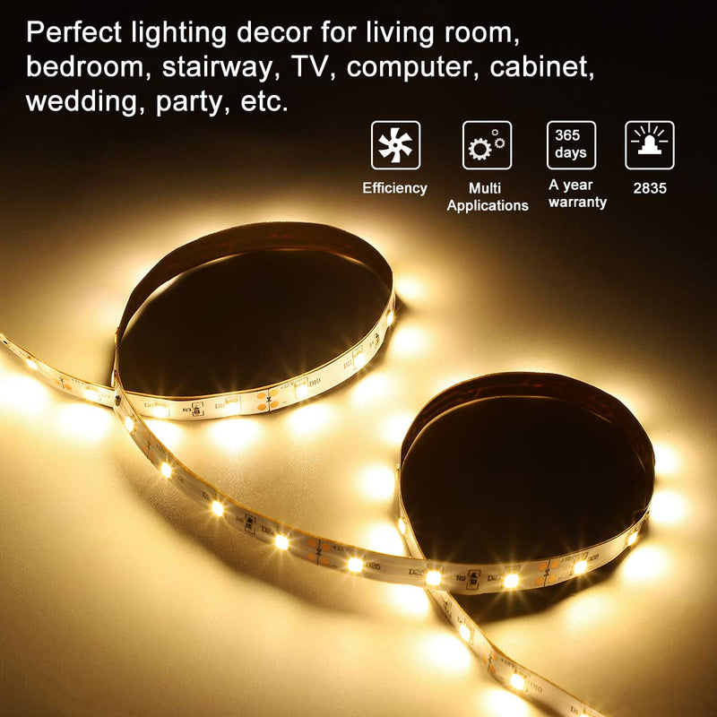 BINZET Warm White Led Strip Lights 600 LEDs SMD 2835 Tape Light Kit with UL Power Supply and Dimmer 32.8ft Dimmable Led Light Strip for Home Kitchen TV