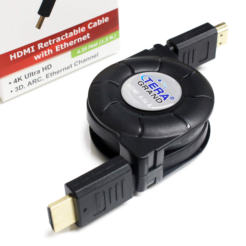 [AUSTRALIA] - Tera Grand Premium High Speed HDMI Retractable Cable, 4.25 feet - Supports 4K UHD Ultra HD Ethernet 1.4 Blu ray Playstation Xbox 4.25 Feet HDMI to HDMI 