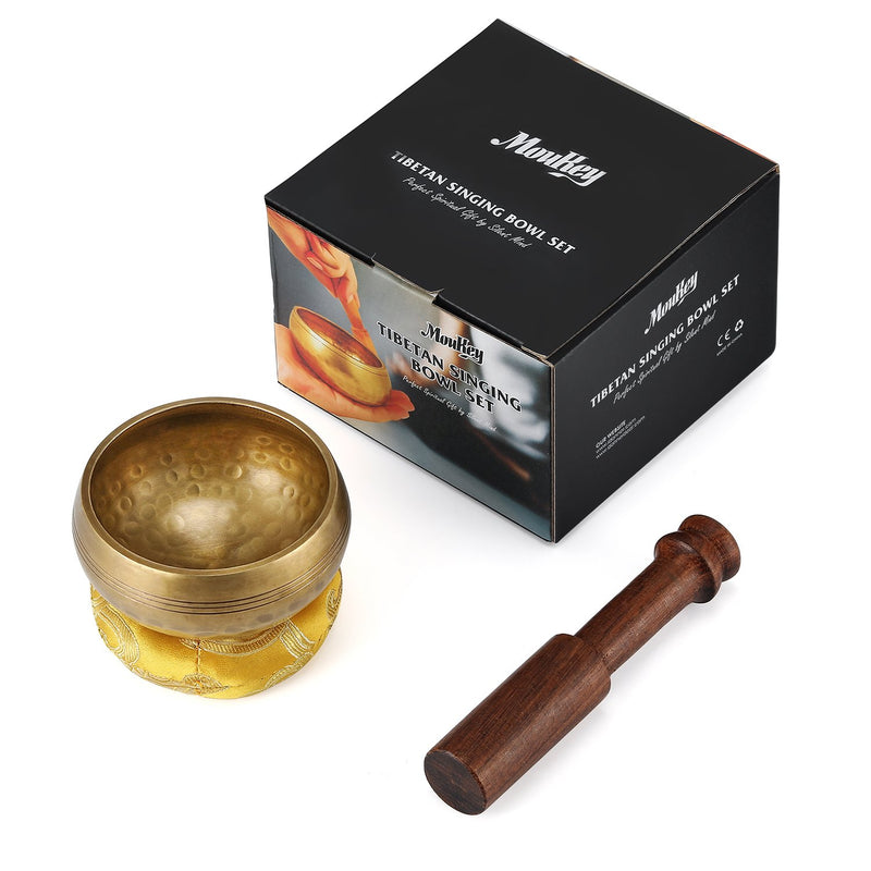 Moukey Tibetan Singing Bowl 3.2 Inch Meditation Gong Zen Yoga Bowl Set With Wooden Striker And Cushion Pillow 3.2''