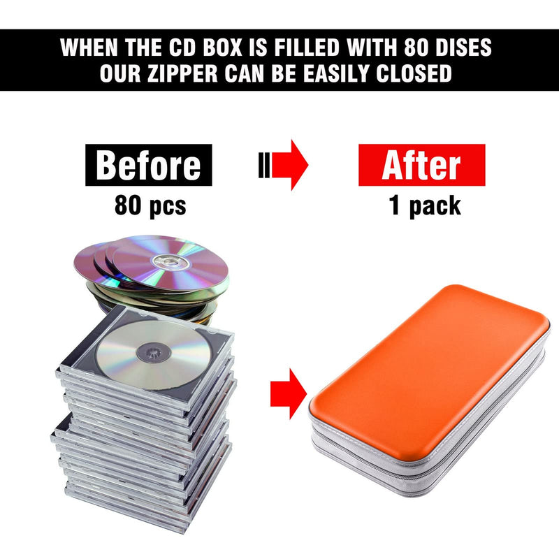 [AUSTRALIA] - Bivisen CD Case Wallet, 80 Capacity DVD VCD Media Blu-ray Case Wallet Holder Storage Organizer (Orange) Orange 