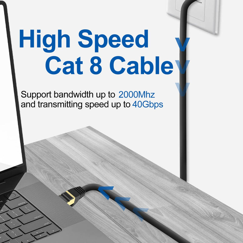 SHD Cat8 Ethernet Cable Cat8 Network LAN Cable High Speed 40Gbps 2000Mhz SFTP Patch Cord for Modem,Router,PC,Mac,Laptop-6 Feet 6FT 1PK