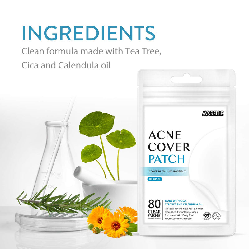 Avarelle Acne Patches (80 Count) Original Hydrocolloid, Tea Tree, Calendula Oil, CICA. Certified Vegan & Cruelty-Free (80 PATCHES) 80 Count (Pack of 1)