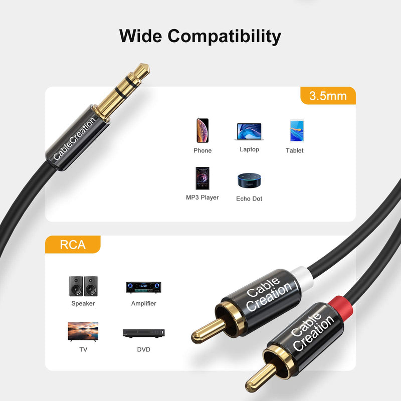 3.5mm to RCA Cable 1.6ft Short, CableCreation 3.5mm TRS Male to 2RCA Male Stereo Y Splitter RCA Cord Compatible with Echo Dot, Smartphone, MP3, Tablet, Stereo Receiver, Car, Speaker, HDTV ect, 0.48M 1 Pack