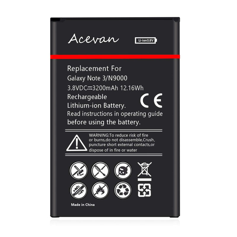 Note 3 Battery Acevan Li-ion Battery Replacement for Samsung Galaxy Note 3 N900, Verizon N900V, Sprint N900P, AT&T N900A, N900T, N9005 LTE Galaxy Note 3 Batteries