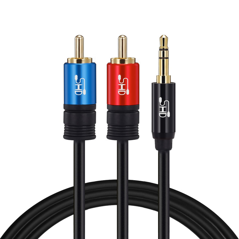 SHD 3.5mm Aux to 2RCA Y Splitter Stereo Audio Cable Male Type OFC Conductor High Flexible PVC Jacket Dual Shielding Gold Plated High End Metal Shell-Black 3Feet/1m Black