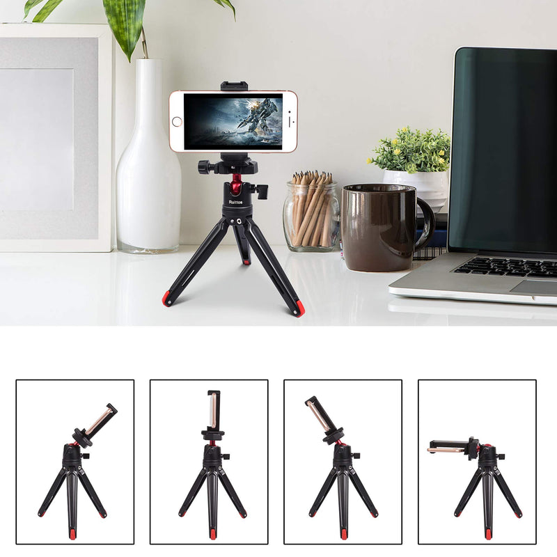 Tabletop Tripod Mini Desktop Travel Tripod Aluminum Alloy with 360 Degree Ball Head and Quick Release Plate Lightweight and Portable Compatible withCompact Cameras DSLRS/Smartphone/Action Cameras