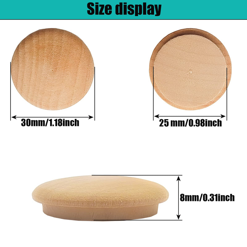 DGZ Store Wood Button Top Plugs 25mm/1inch Wood Plugs Hardwood, Screw Plug Wooden Hole Plugs Wood Caps Wood Screwfor Screw Holes Craft Furniture Woodworking (30x25mm Pack of 50), Natural Wood