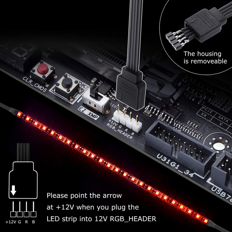 [AUSTRALIA] - ALITOVE PC RGB LED Strip Light for Motherboard with 4 Pin RGB Header (+12V,G,R,B) , Computer Case DIY Lighting for ASUS Aura Sync, Gigabyte RGB Fusion, MSI Mystic Light, ASRock RGB, 40cm 24 LED, 4pcs 