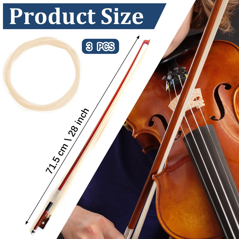 3 Hanks Violin Bow Hair Replacement Kit Violin 31.5 Inches Fiddle Bow Rehair Tools Musical Bow Hair Violin Mongolian Horse Hair for Violin Viola Cello Accessories, White