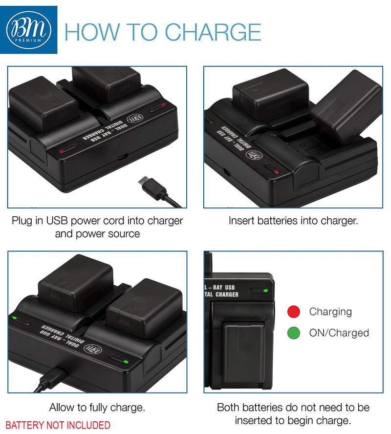 BM Premium VW-VBK180, VW-VBK360, VBT190, VBT380 USB Dual Battery Charger for Panasonic Camcorders