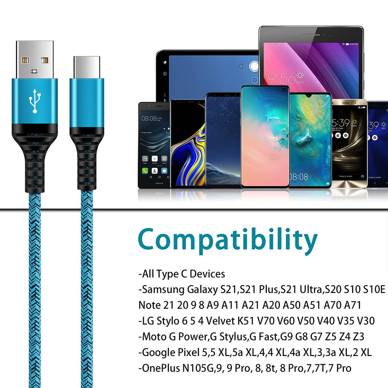 C Charger Cord Fast Charging USB Type C Cable Android charger Cables 6FT 2Pack for Samsung Galaxy S21 S20 Ultra S20+ Note 21 20 10 S10 S9 Plus A12 A11 A52 OnePlus 8T 9 Pro 7T Google Pixel 5 4 4a 3a XL