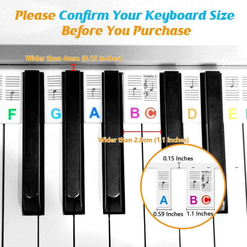 WOOCAI Piano Keyboard Note Labels Removable - 88-Key Full Size Silicone Piano Key Stickers Guide for Beginners Reusable Comes with Box (Colorful) Colorful