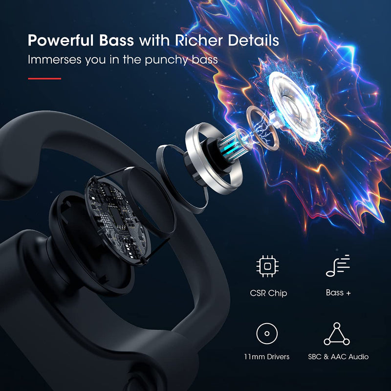 Bluetooth Headphones V5.0, Flame Running Headphones w/16 Hrs Playtime, Bass+ HD Stereo Wireless Sports Earphones w/IPX7 Waterproof Earbuds in Ear for Workout, Gym w/CVC6.0 Noise Cancelling Mic Black