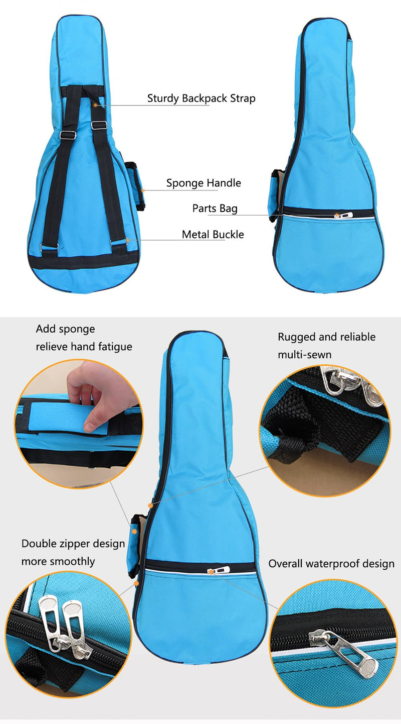 [AUSTRALIA] - HOT SEAL Waterproof Durable Colorful Ukulele Cotton Case Bag with Storage (21in, light blue) 21in 