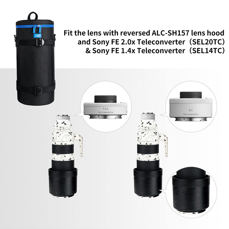 JJC Extra Large Thick Camera Lens Pouch Bag Case for Sony FE 200-600mm F5.6-6.3 G OSS Super Telephoto Zoom Lens SEL200600G Fits Reversed ALC-SH157 Lens Hood FE 1.4X 2.0X Teleconverter SEL14TC SEL20TC XXXXXL