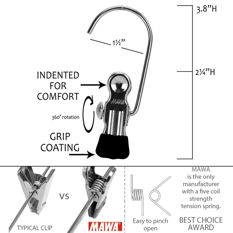 Mawa by Reston Lloyd Accessory Portable Non-Slip Semi Round Single Hook Hanging Clothes Pins/Clips for Laundry or Travel, Style K/1, Set of 5, Black