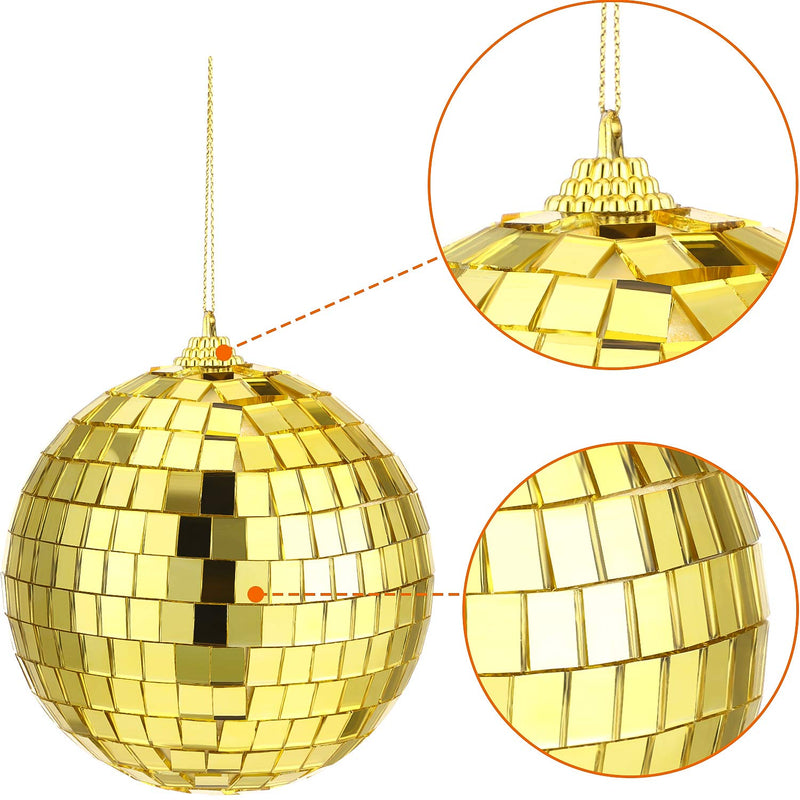 2 Pieces Mirror Disco Ball, 70's Disco Party Decoration, Hanging Ball for Party or DJ Light Effect, Home Decorations, Stage Props, Game Accessories (Gold, 4 Inch)