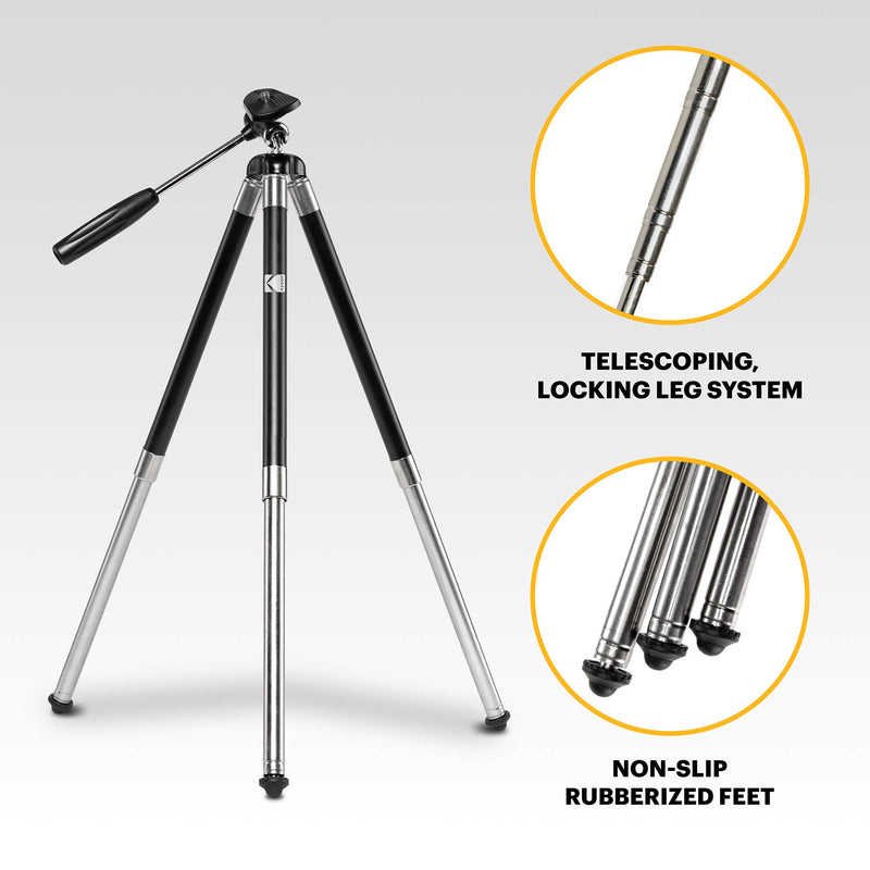 KODAK PhotoGear 42” Tripod | 8-Section Aluminum Stainless Steel Tripod w/Bluetooth Remote, Telescoping Leg-Lock Height Adjustment, 360° Ball Head, Rubber Feet, Smartphone Adapter E-Guide & Carry Case