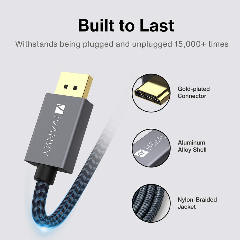 DisplayPort to HDMI Cable 10ft, iVANKY Uni-Directional 4k@60Hz DP to HDMI Cable, [Nylon Braided, Aluminum Shell], Compatible for HDTV, Monitor, AMD, NVIDIA, Lenovo, HP and More 10 Feet