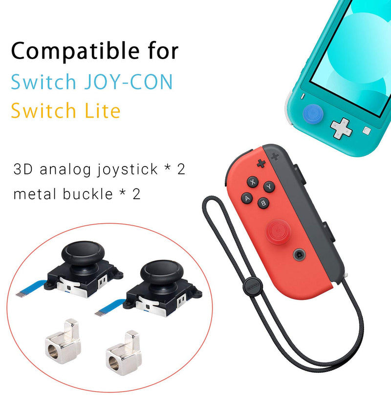 2-Pack Joycon Joystick Replacement, 3D Analog Joystick Thumb Sticks for Nintendo Switch, Joycon & Switch Lite Replacement Part Repair Kit, Include Metal Buckles,Screwdrivers,Thumb Grips Caps,Pry Tools